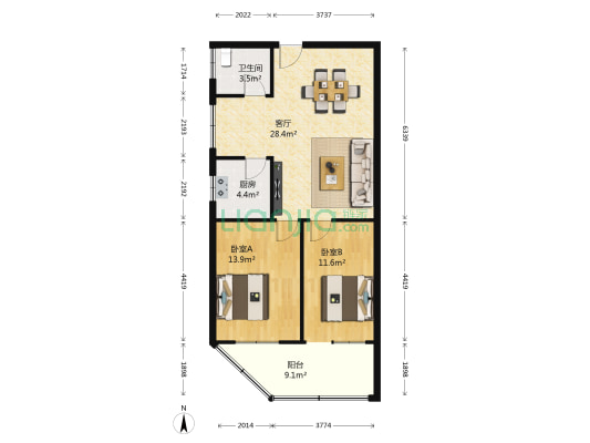 饮食服务公司家属院(樊城东区) 2室1厅1卫 97平方