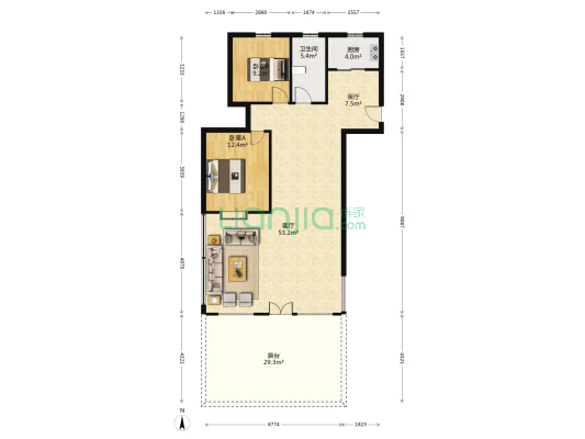 东方鼎盛二期 2室2厅1卫 92平方