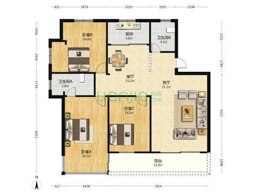 蒙古营巷16号 3室2厅2卫 140平方