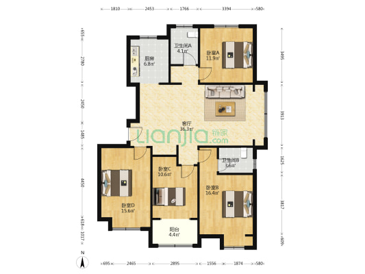 梧桐蓝岸 4室1厅2卫 129平方