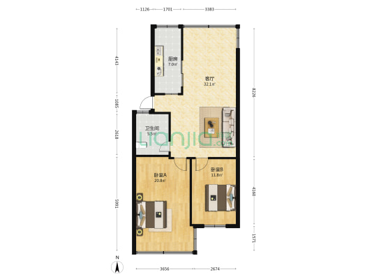 金汤花园 2室1厅1卫 90平方