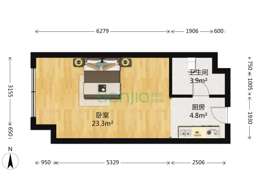 金街公寓 1室0厅1卫 46平方