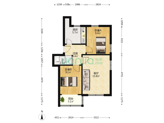 娄山路5号 2室1厅1卫 73平方