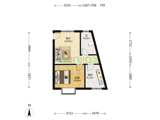 汉渝路二巷42号 1室1厅1卫 45平方