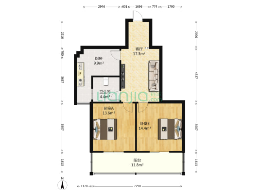 天润翠璟 2室1厅1卫 80平方