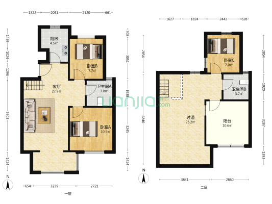 滨海假日C区 3室1厅2卫 110平方