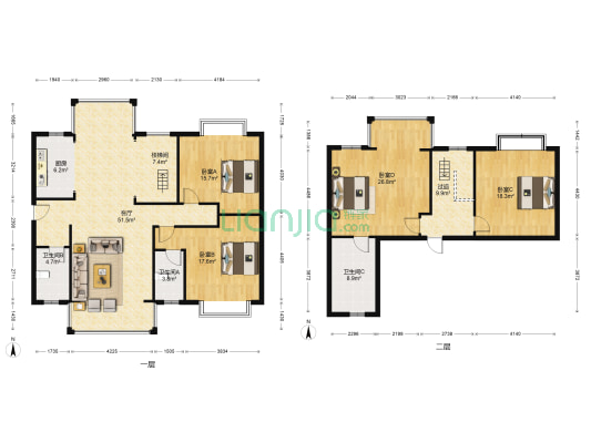 万基金海湾豪庭A区 4室1厅3卫 222平方