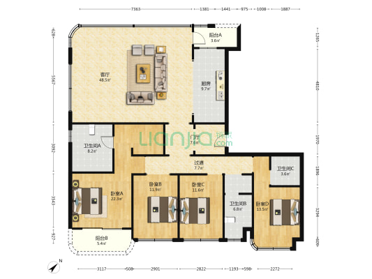 新希望天府锦麟壹品 4室1厅3卫 204平方