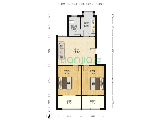 公交园小区 2室1厅1卫 75平方