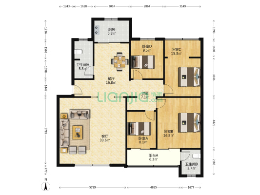 中油雅筑 4室2厅2卫 149平方