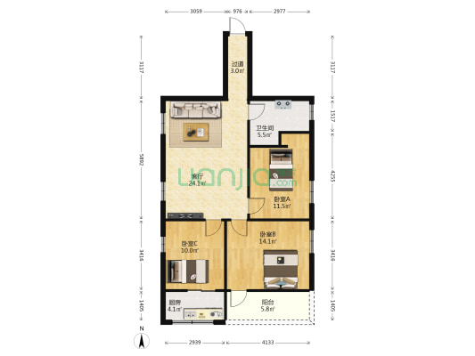 凤海新村 3室1厅1卫 95平方