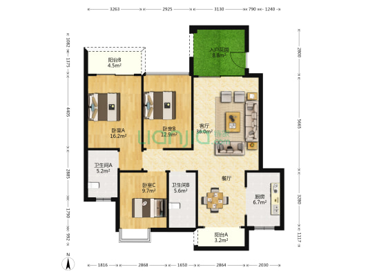 香榭丽舍 3室1厅2卫 133平方
