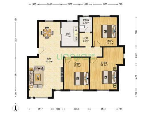 凤凰太阳城 3室1厅1卫 121平方
