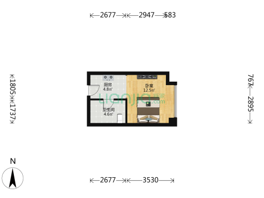 恒大学府 1室0厅1卫 35平方