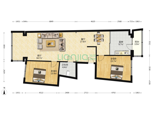 长融大厦 2室2厅1卫 137平方