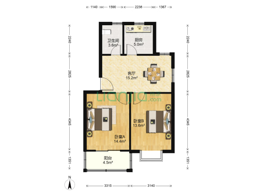 青剑湖花园A区 2室1厅1卫 70平方