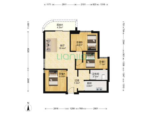 东海大厦 3室1厅1卫 81平方
