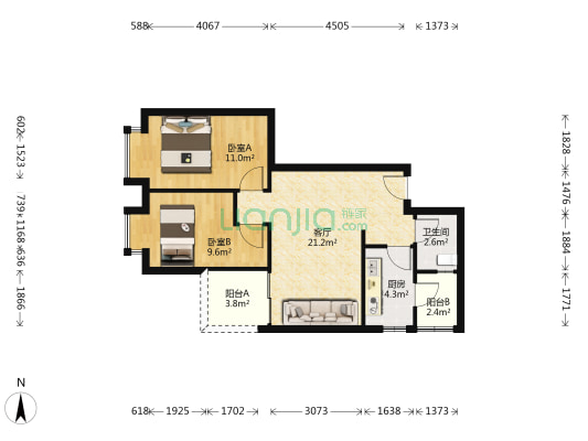 穗和家园 2室1厅1卫 68平方