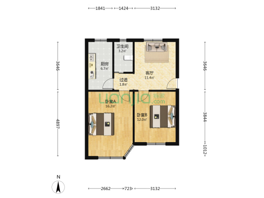 振兴西路73号院 2室1厅1卫 65平方