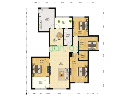 玉兰花园东一区 4室2厅1卫 198平方