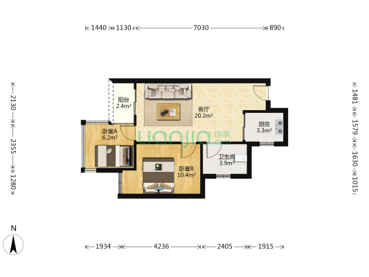 万科时富金色家园 2室1厅1卫 56平方