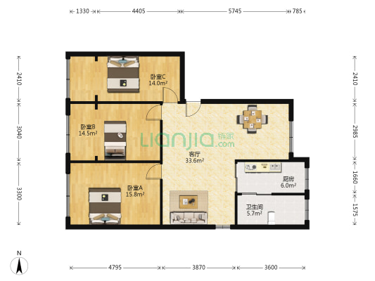榕筑平安小区 3室1厅1卫 120平方