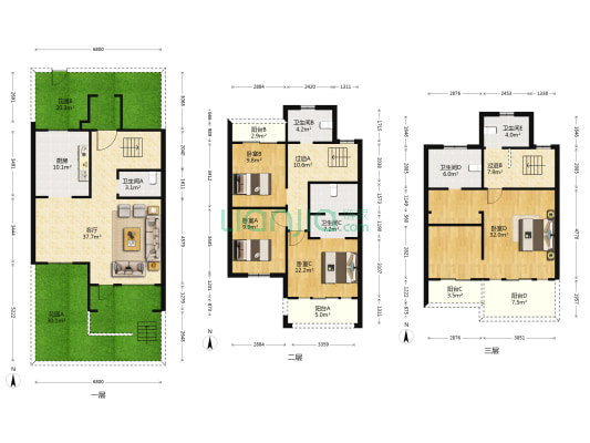 龙园城 4室1厅5卫 196平方