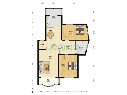 新大地广宜公寓 2室2厅1卫 128平方