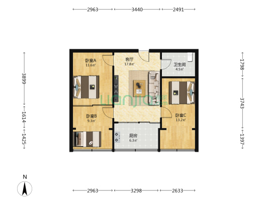 川儀 3室1厅1卫 78平方