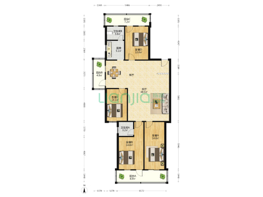 寓隆公寓 4室1厅2卫 147平方