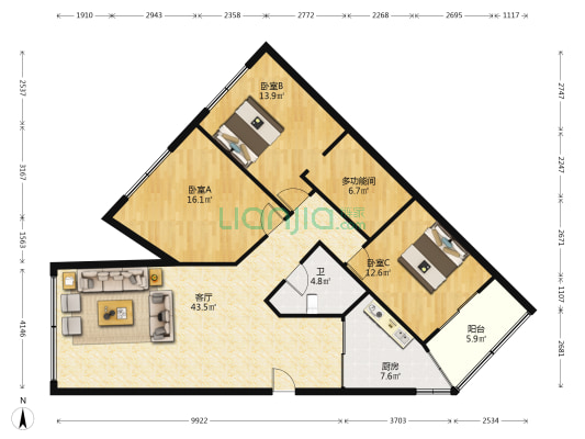 二医院宿舍 4室1厅1卫 130平方