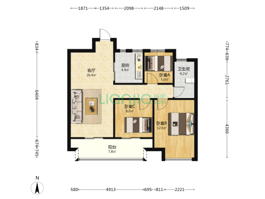 云隐天宸 3室1厅1卫 90平方