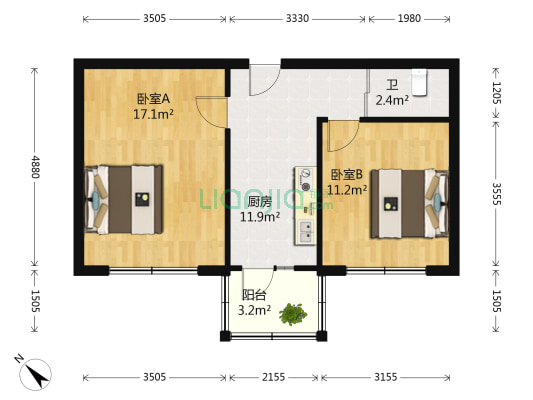 小保定街 2室0厅1卫 59平方