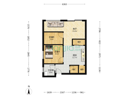 红荔新村 2室1厅1卫 86平方