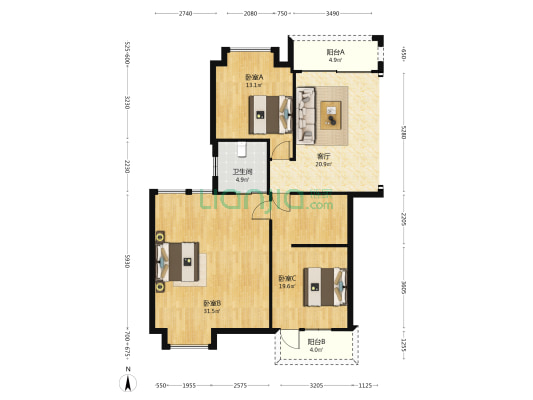 乐怡居 3室1厅1卫 117平方