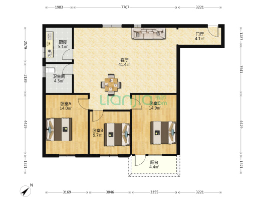 海秀中路62-2号 3室1厅1卫 122平方