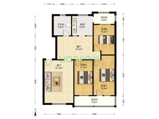 高速公路家属院 3室2厅1卫 120平方