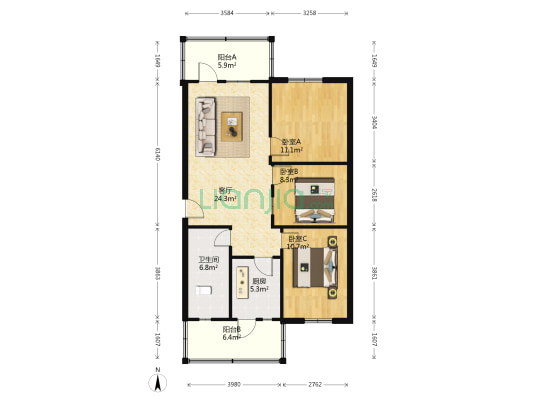 白玉巷1号 3室1厅1卫 87平方