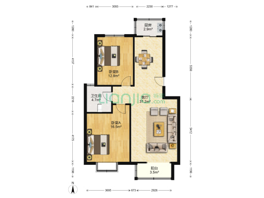 九通家园 2室1厅1卫 99平方