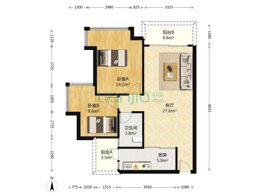 保利御江南 2室1厅1卫 89平方