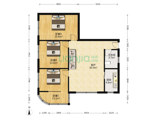 西亚广场 3室1厅1卫 113平方