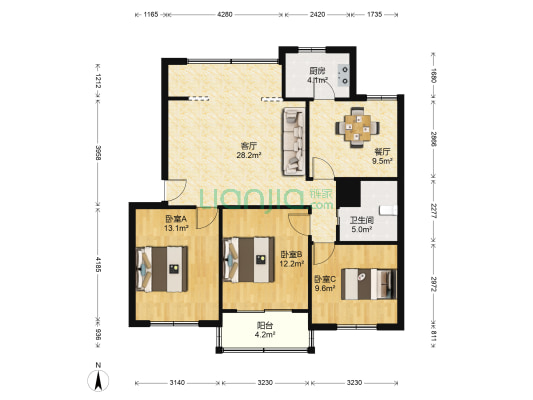 汇锦苑 3室2厅1卫 101平方