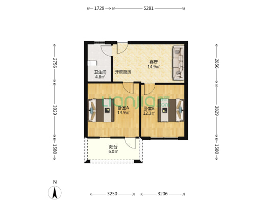 幸福家园 2室1厅1卫 62平方
