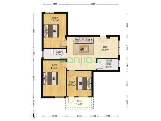 文明路 3室1厅1卫 91平方