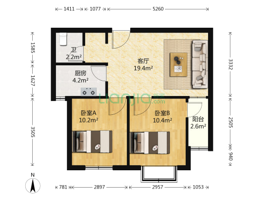 金誉漓江苑 2室1厅1卫 70平方