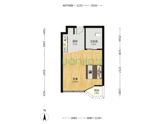 虹桥美爵酒店 1室0厅1卫 56平方