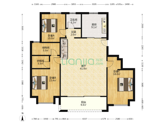 融创山湖院墅 3室1厅1卫 142平方