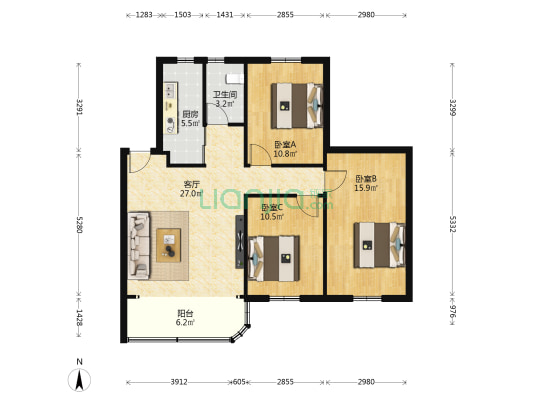 东兴阁 3室1厅1卫 95平方