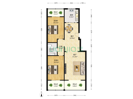 北新街106号 2室2厅1卫 123平方