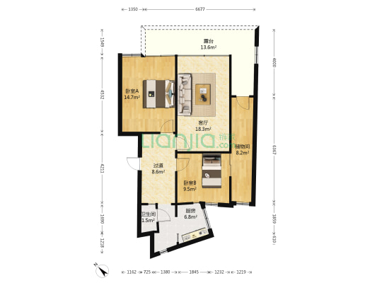 解放路106号 2室1厅1卫 62平方